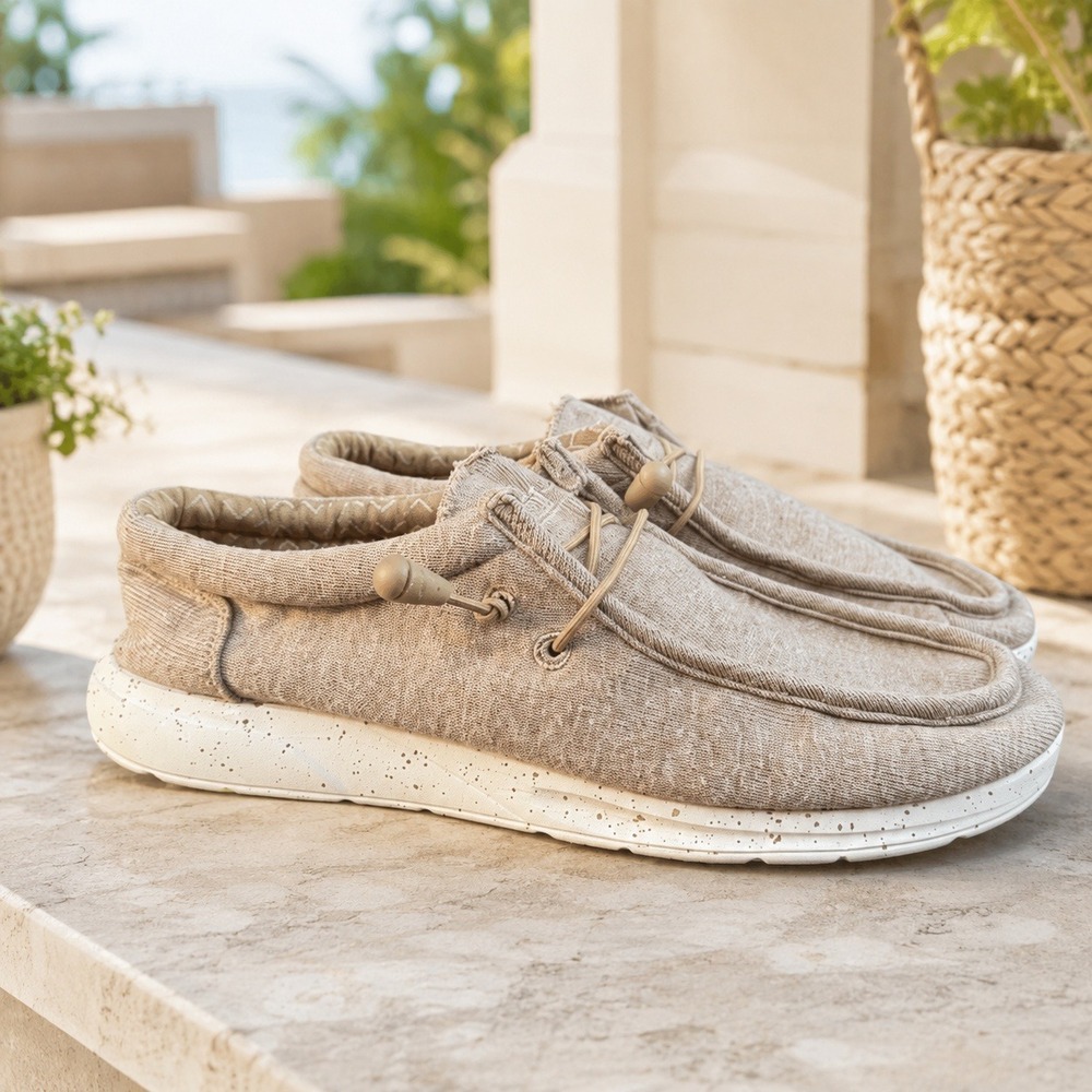 Reef Cushion Coast Mens 8 Khaki Tan Textile Slip On Moc Toe Loafers CI4545